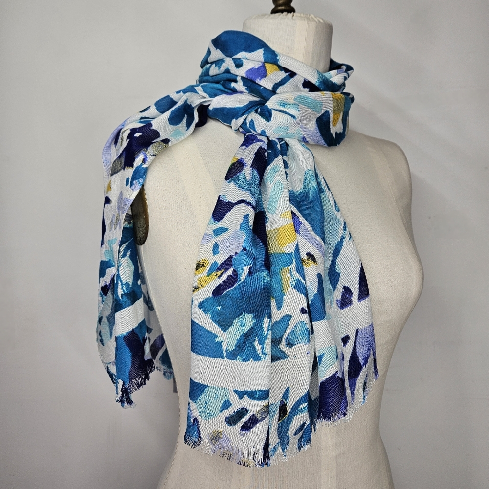 Chico's 72x22" Scarf Wrap Modal Silk Floral Lightweight Tropical Blue Turquoise